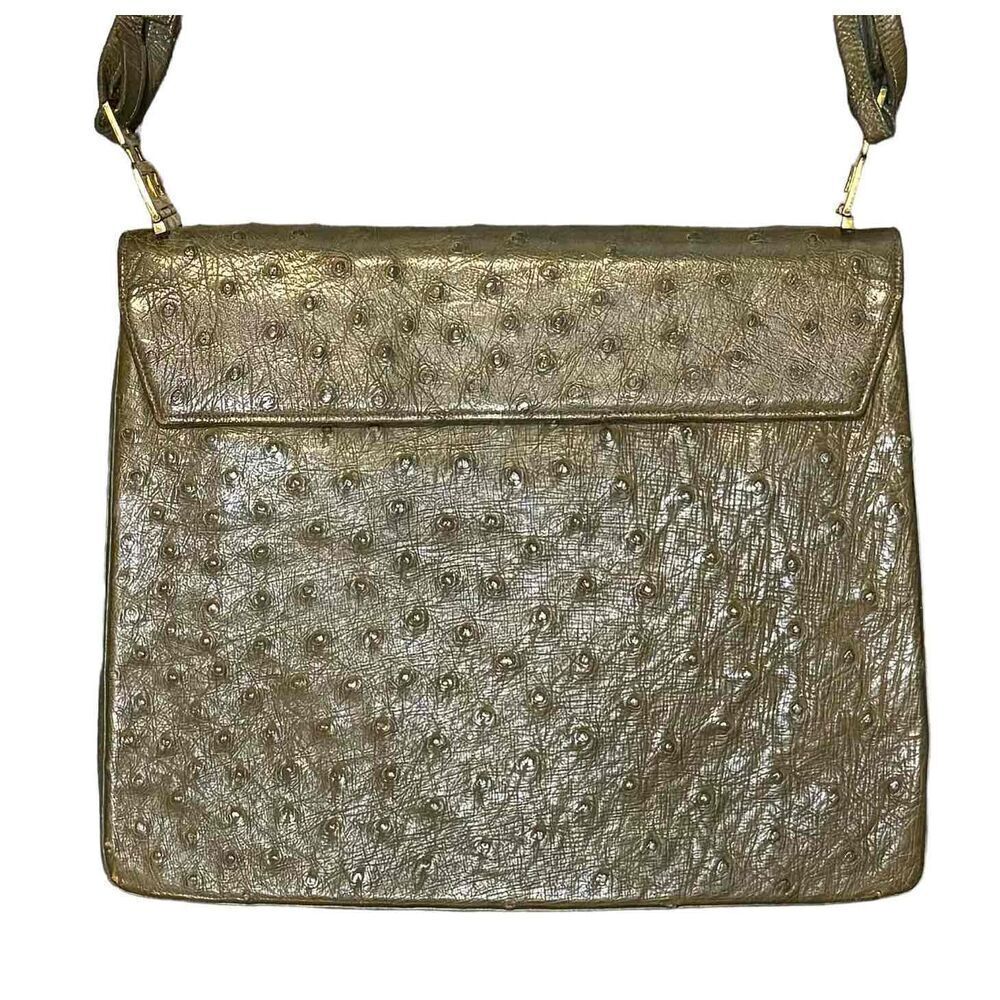 Finesse La Model 1960s Moss Green Ostrich Leather Shoulder Bag Medium - Picture 3 of 8